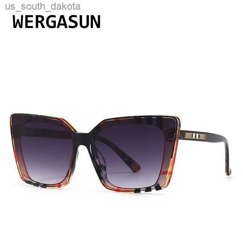 Wergasun Large Fashion Square Solglasögon Kvinnor Designer Luxury Womens Cat Eye Sun Glasses Vintage UV400 Outdoor Oculos de Sol L230523