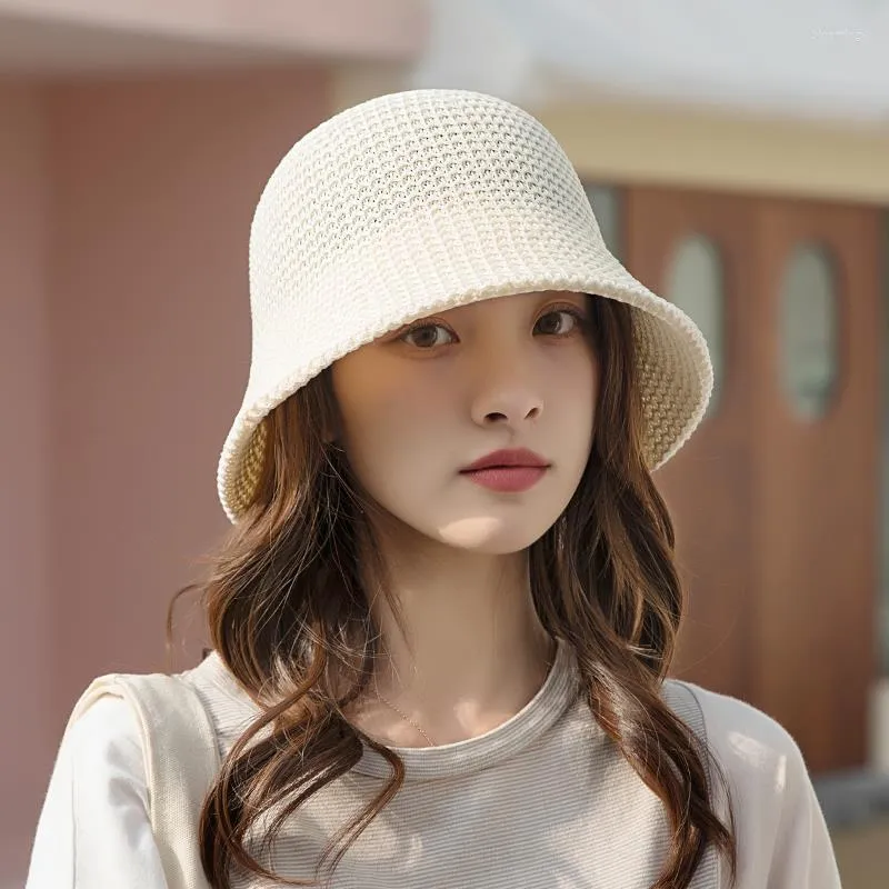 Berets Summer Hollow Out White Bucket Hat For Woman 2023 Trendy Red Sun Caps Y2k Charm Kpop Fashion Trend Young Girl Gift