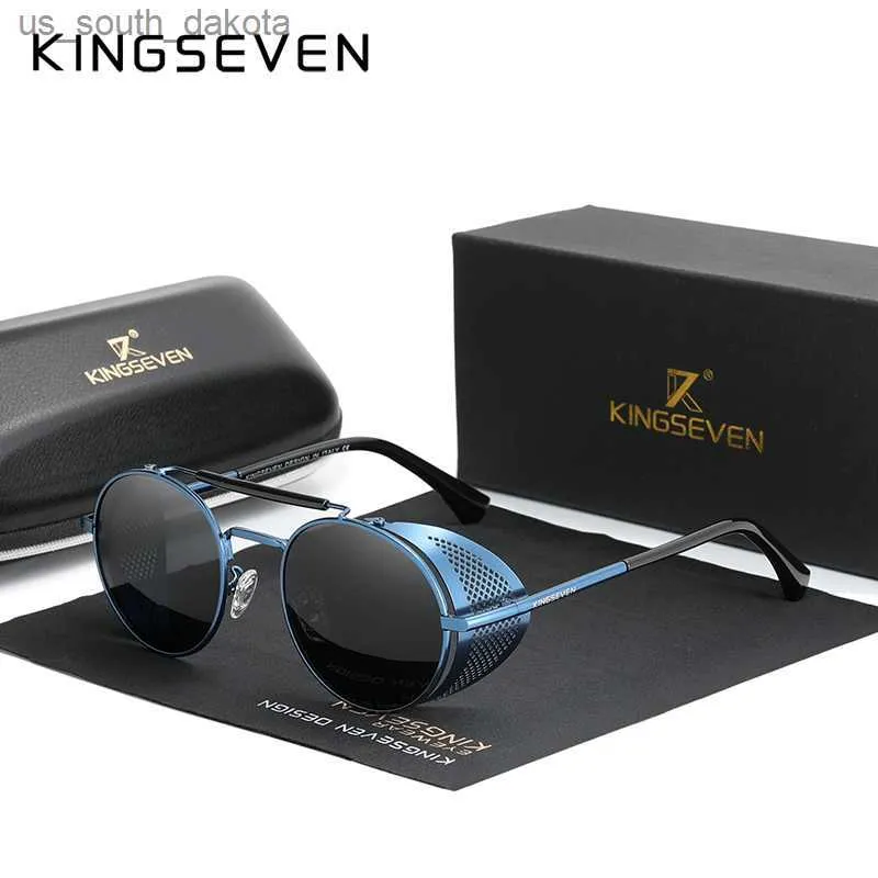 Genuíno KINGSEVEN Retrô Redondo Steampunk Óculos de Sol Masculino Retrô Feminino Óculos de Sol Óculos Viagens Vintage Gafas De Sol 7550 L230523