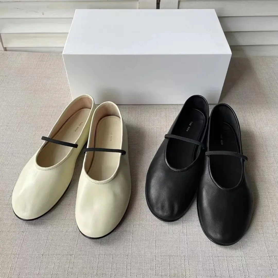 de rij Enkele Schoenen Dames Lente Zomer Ondiepe Mond Ballet Dansschoenen Platte Bodem Echt Leer Grootmoeder Schoenen Klein Ontwerp