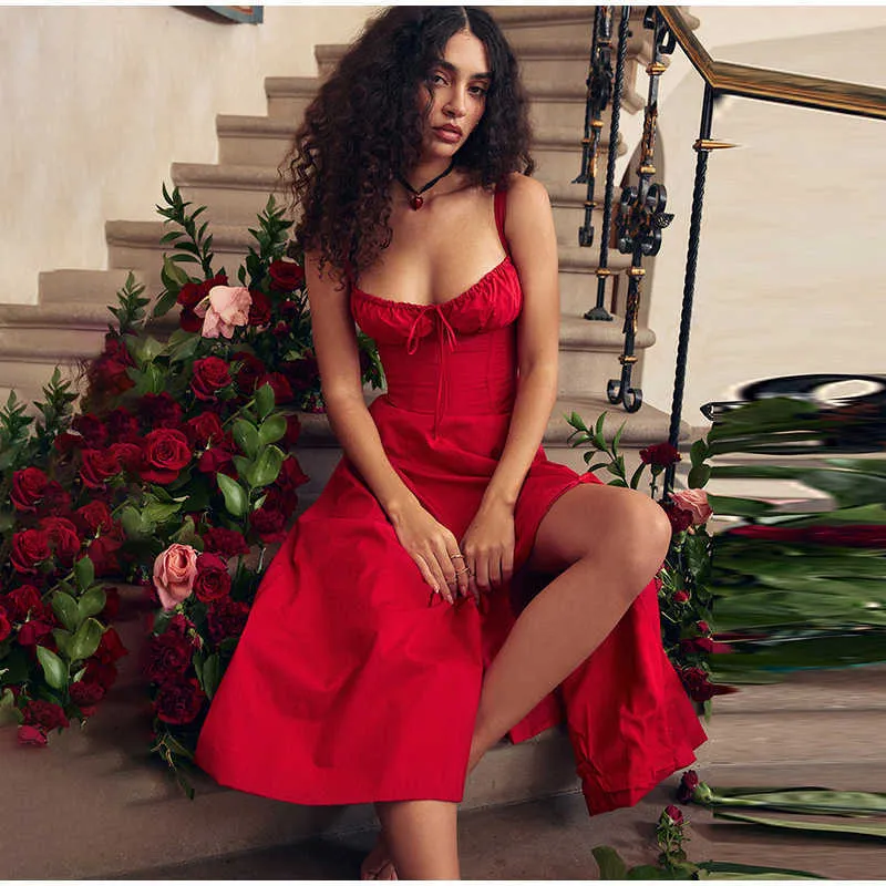 Chic Red Lace Up Red Bustier Corset Top Midi Dress With Chic Red Lace Up Red Bustier Corset Top Midi Dress With