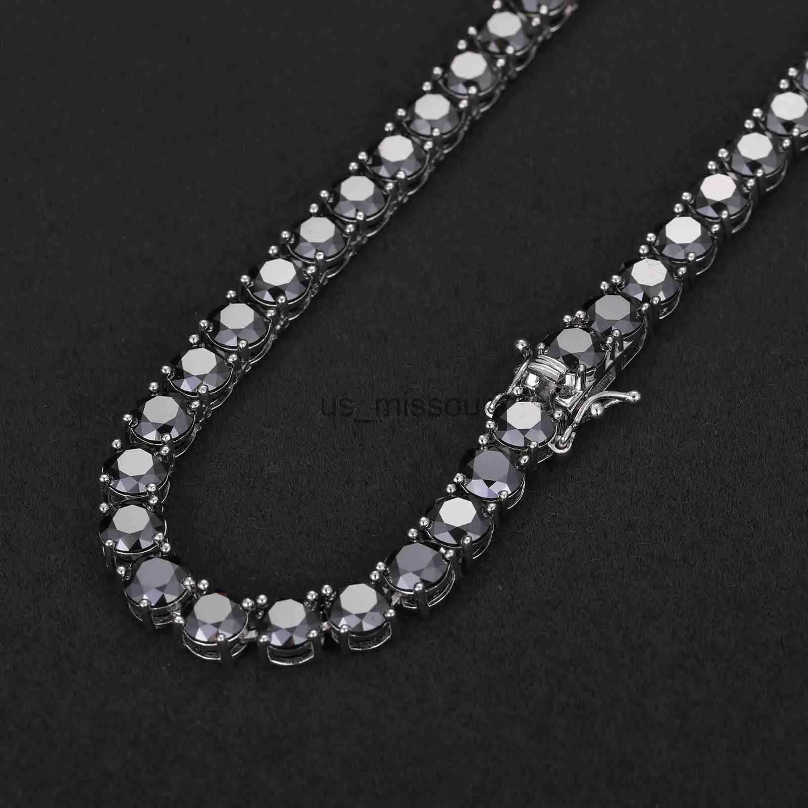 Pendentif Colliers Nouveau À La Mode Personnalisé 5mm 925 Argent Sterling Noir VVS Moissanite Diamant Cluster Tennis Chaîne Collier Pour Hommes Femmes J230612