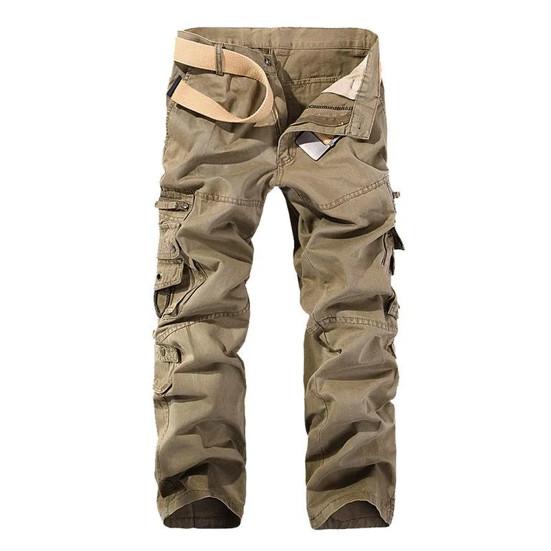 Pants Fashion Solid Cotton Cargo Pants Men Casual Slim Workout Men Trousers Multipocket