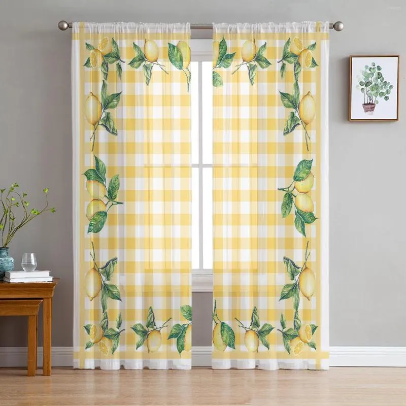 Gardin citron citrus blad trellis chiffon ren gardiner för vardagsrum sovrum kök dekoration fönster voiles organza tyll