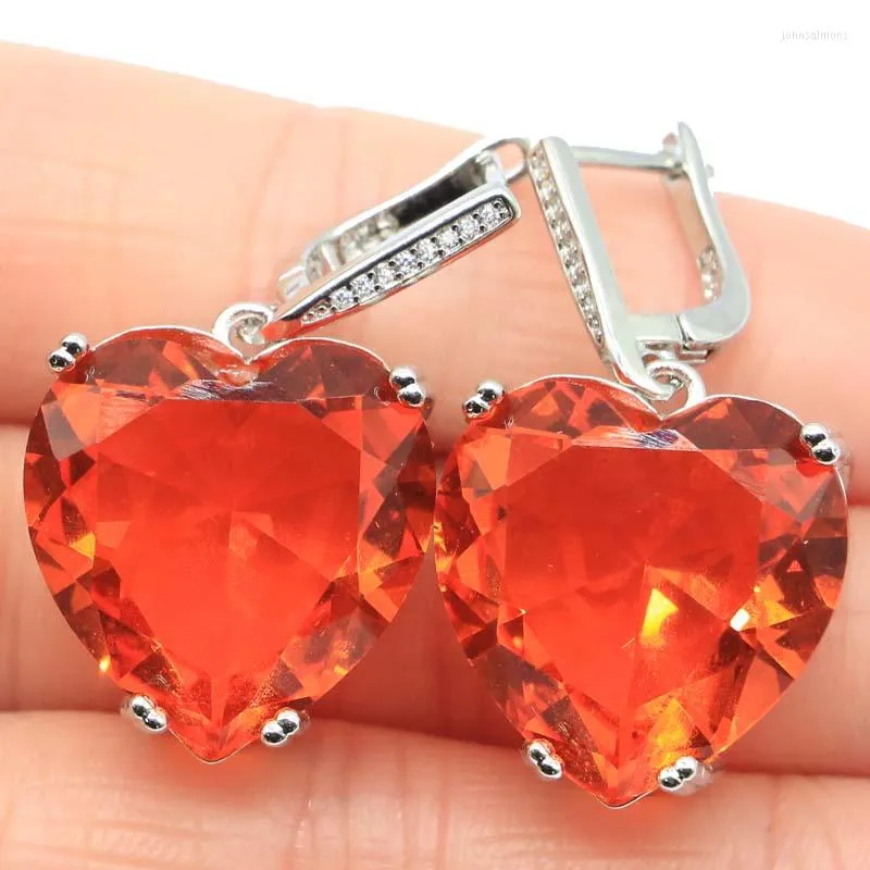 Dingle örhängen 35x20mm Big Heart Gemstone 20mm Orange Spessartine Garnet Pink Morganite Fine Jewelry Daily Wear Silver