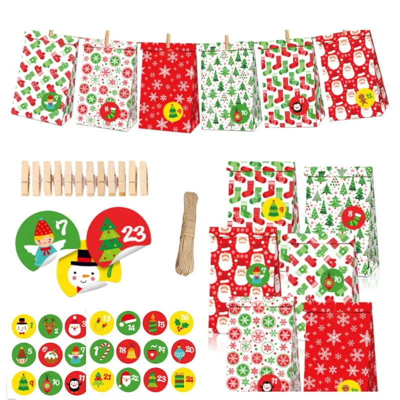 Verpakking Zakken Kraftpapier Olie Kerst Countdown Snoep Fruit Geschenkverpakkingen Drop Delivery Otyok