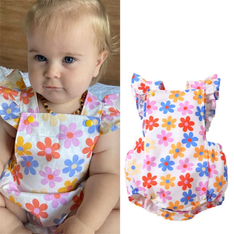 Tute Abbigliamento per neonati e bambini Ciondolo per bambina Tuta con manica a volo plissettata stampata estiva G220606