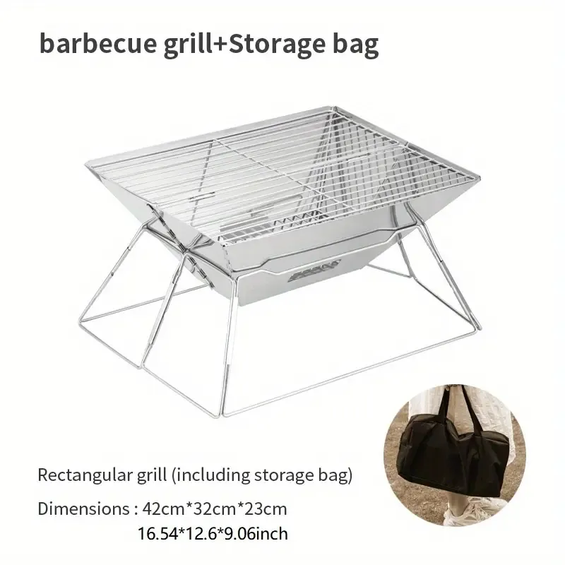 1pc Barbecue Stove, Household Charcoal Grill, Folding Portable Outdoor Stove, Smokeless Roasting Skewer Carbon Rotisserie Stainless Steel Grill