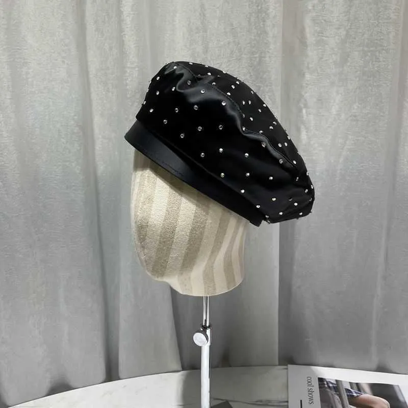 Berets New Satin Beret Women's Fashion Black Painter's Spring/Summer Octagonal Hat News Boy Gorilla Casquette G220612