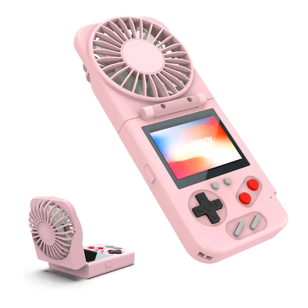 Multifunction 2-in-1 Handheld Fan 5W Game Console Bulit-in-500 Classic Retro Games Player 2.4inch Color Screen Mini Protable Folding Fans 800mAh USB Charging
