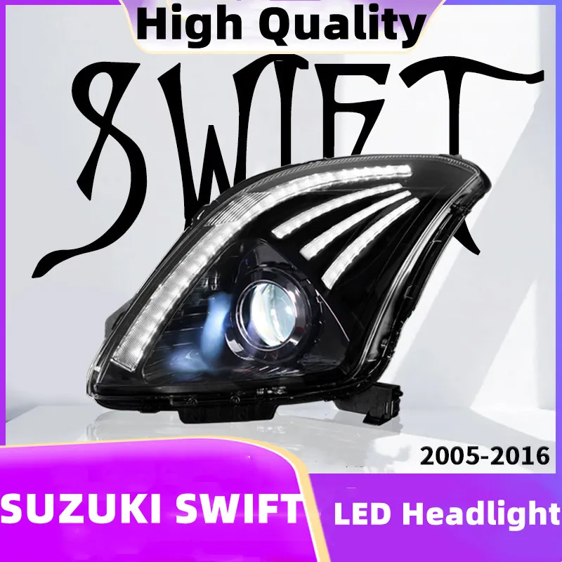 För Suzuki Swift 20 05-20 16 strålkastarenhet Full LED-linsprojektor Turn Signal Daytime Running Lights