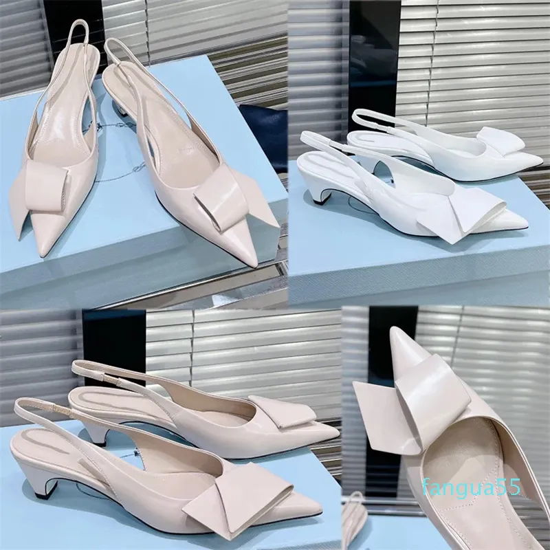 2023s neues Muster Frühling Sommer Damen Luxus-Absätze Slingback-Absätze Mittlere Absätze Spitze kleine Katzenabsätze High Heels Obermaterial Business-Profi-Sandalen