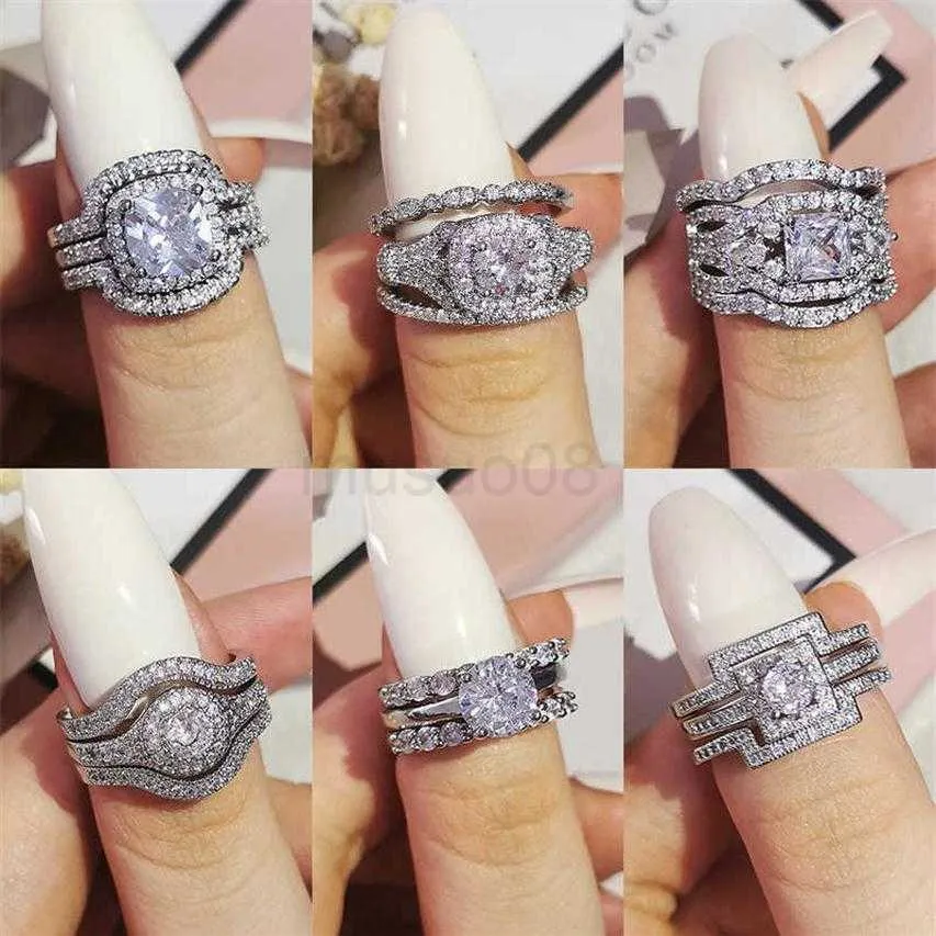 Anelli di banda Nuovo design Luxury 3 pezzi in 1 925 Sterling Silver Ring Cushion Engagement Set Set per Women Bridal Jewelry R4308 P0818208S J230612