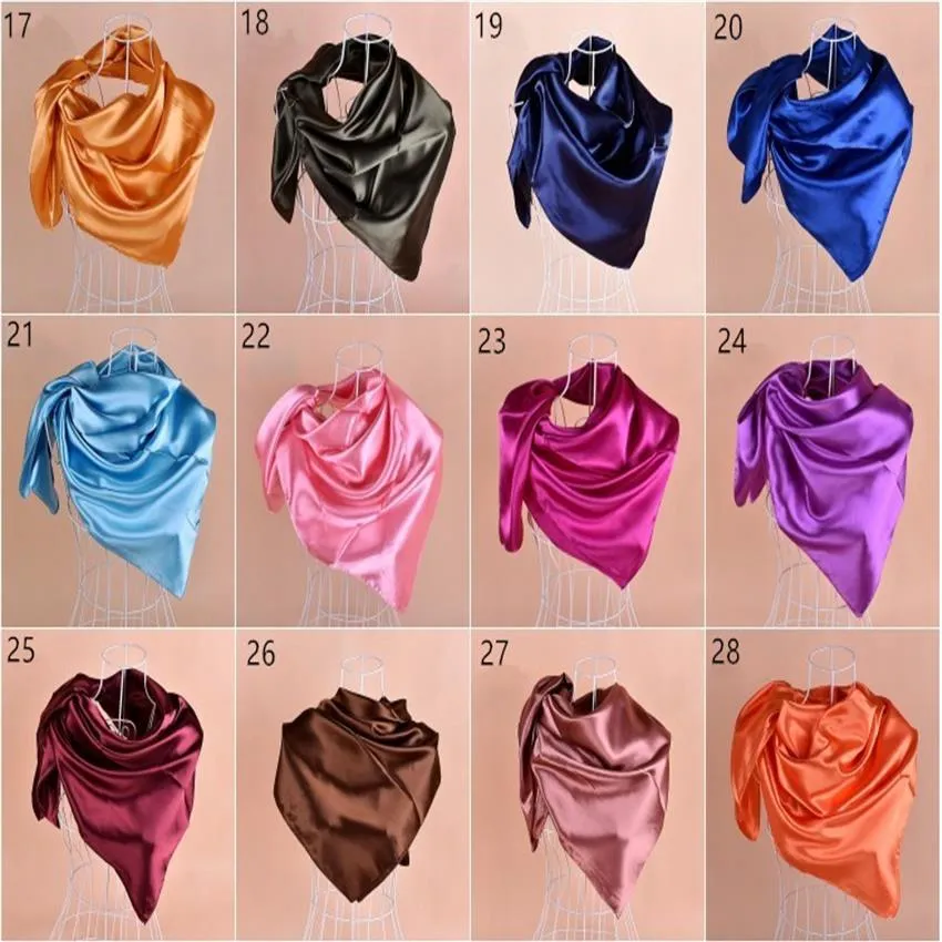 28 coors solid plain polyester imitation rayon silk satin muslim hijab Scarf Square Scarf Necker Chief 90 90cm mixed 100pcs lot #3241l