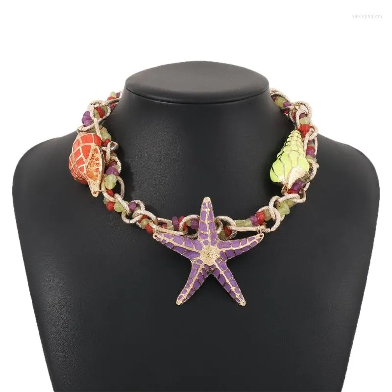 Choker R2LE Colorful Enamel Starfish Metal Necklace Women Fashion Vintage Statement Large Jewelry Accessories