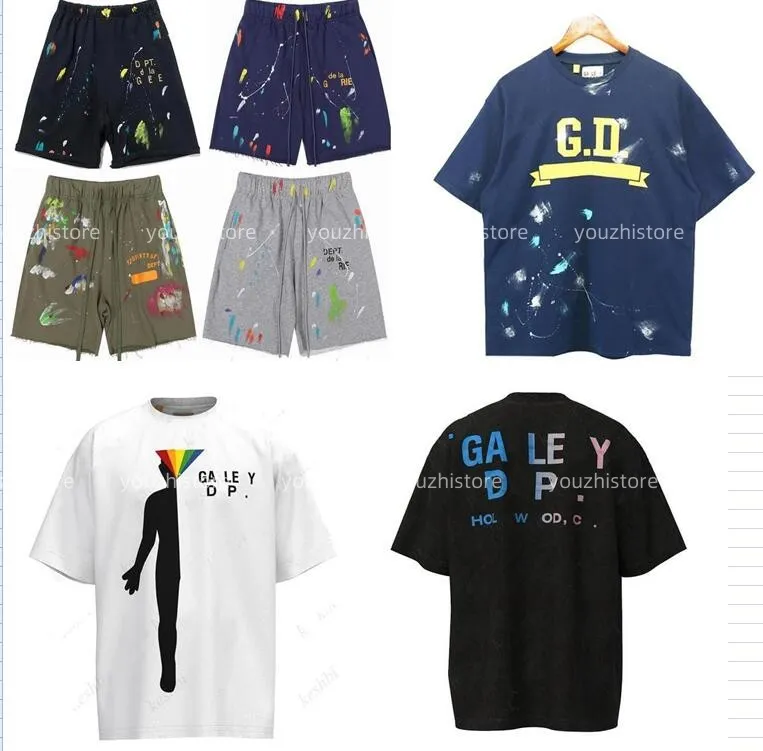 Men's Shorts American Fashion Brand galleryes Depts Hand-painted Splash Printing Pure Cotton Terry Shorts Fog High Street 5-point Casual Pants Black Blue