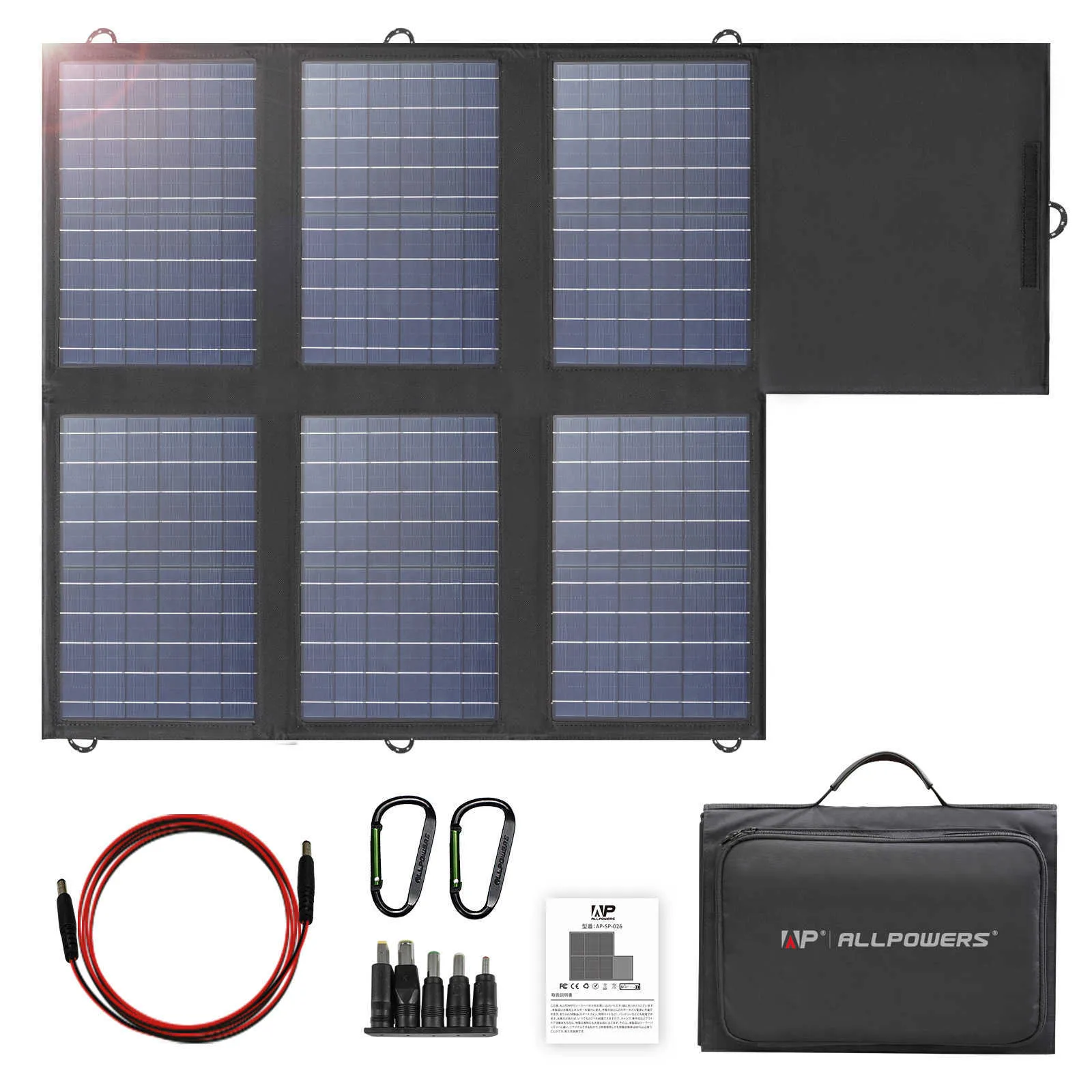 Allpowers Solar Panel 60W fällbar solladdare med 18V DC+USB-C 60W+USB-A*2 för Powerstation Camping Laptop Phone Riding