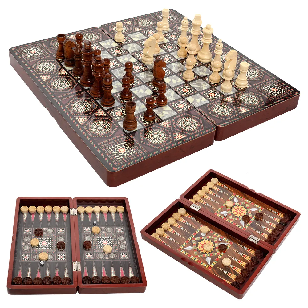 Chess Games Wooden Sets Checkers Backgammon 3 IN 1 Board Game Table Kids Educational Toys 40CM Foldable Chessboard 230612