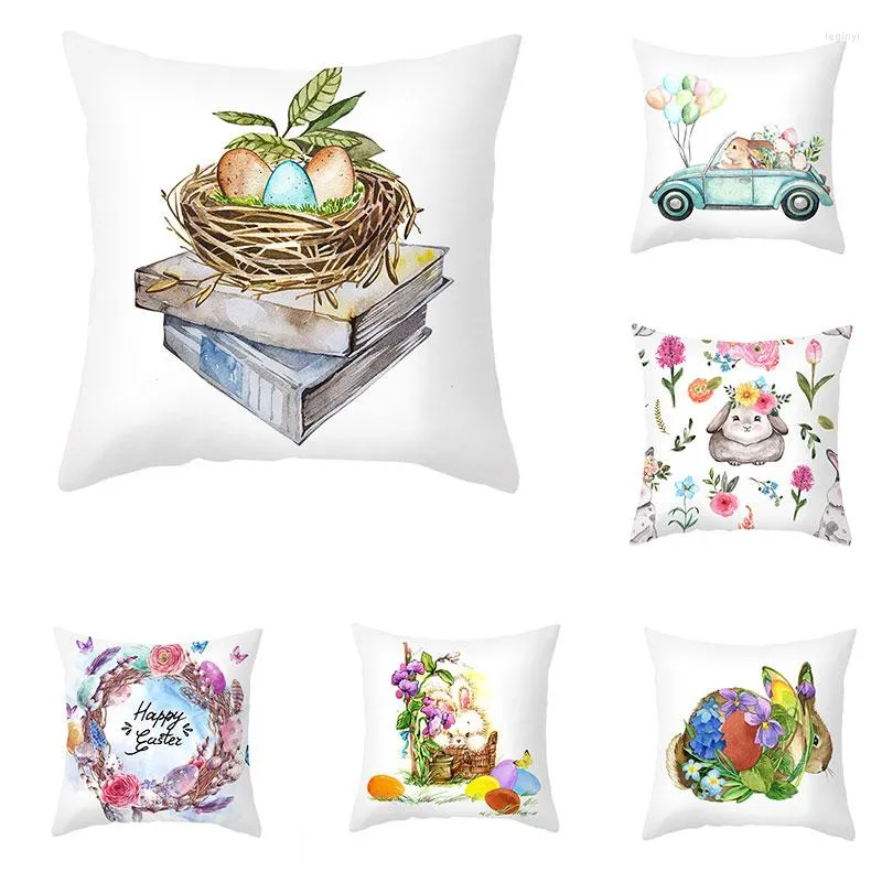 Pillow 45x45cm Spring Home Decor Cover Happy Easter Egg Pillowcase Flower Print