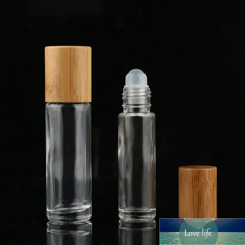 Frascos Roll-on de óleo essencial de 5ml e 10ml Frasco de vidro transparente Roll-on para perfume com tampa de bambu natural Roller Ball Classic de aço inoxidável