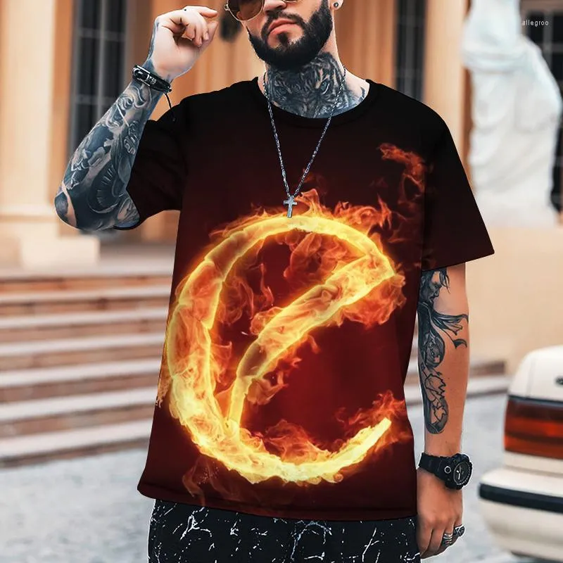 Men s T Shirts 2023 3D Printing With Flame English Letters Men s T shirt High quality Lycra Polyester Round Neck Top Super Comfortable
