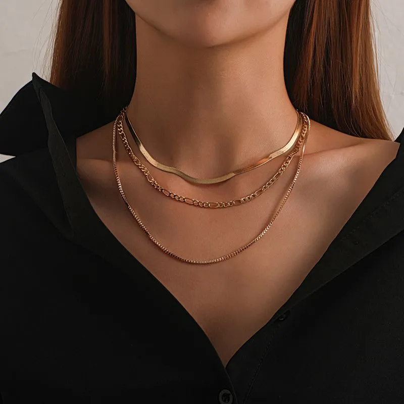 Vintage multiniveau géométrique serpent chaîne ensemble collier pour femmes femme mode Punk pièce pendentif bijoux cadeau