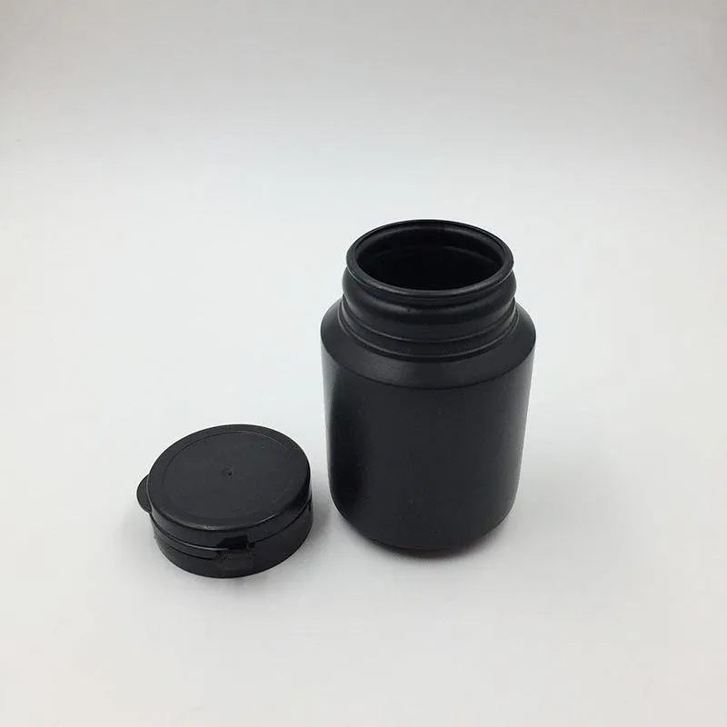 50pcs/lot 100ml 100cc Plastic HDPE Black Pharmaceutical container Pill Bottles with hard pull-ring cap for Medicine Packaging Kkjuw