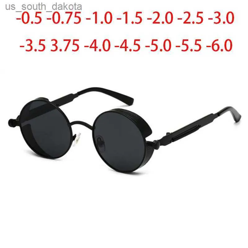 Altın Metal Polarize Güneş Gözlüğü Gotik Steampunk Vintage Kalkan Gözlük Gölgeleri Reçeteli Güneş Gözlükleri 0 -0.5 -1.0 -2.0 ila -5.0 L230523