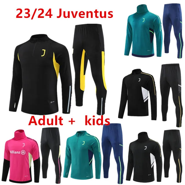 Juventus Tracksuit 2023 2024 Soccer Jersey Pogba Di Maria Vlahovic Chiesa 22 23 24 Juventus Training Suit Men Kids Kit Football Kit Uniform Sportwear
