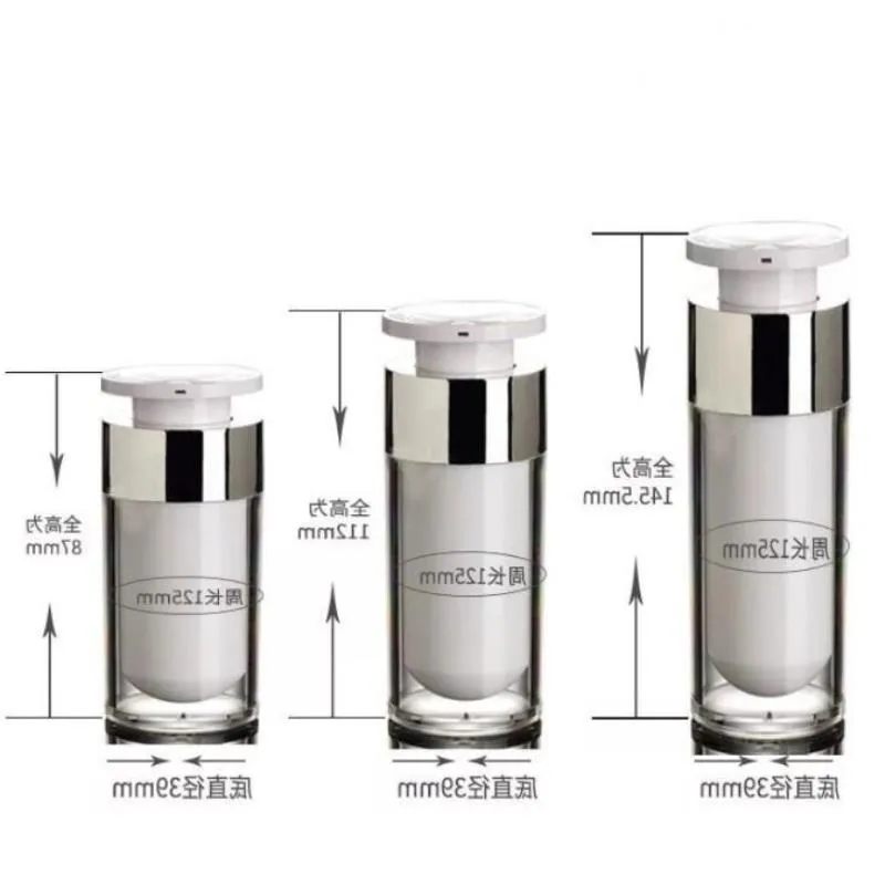 100pcs 15ml 30ml 50ml Silver Airless Bottle Acrylic Vacuum Pump Bottles Lotion Bottle Used For Cosmetic Novjr