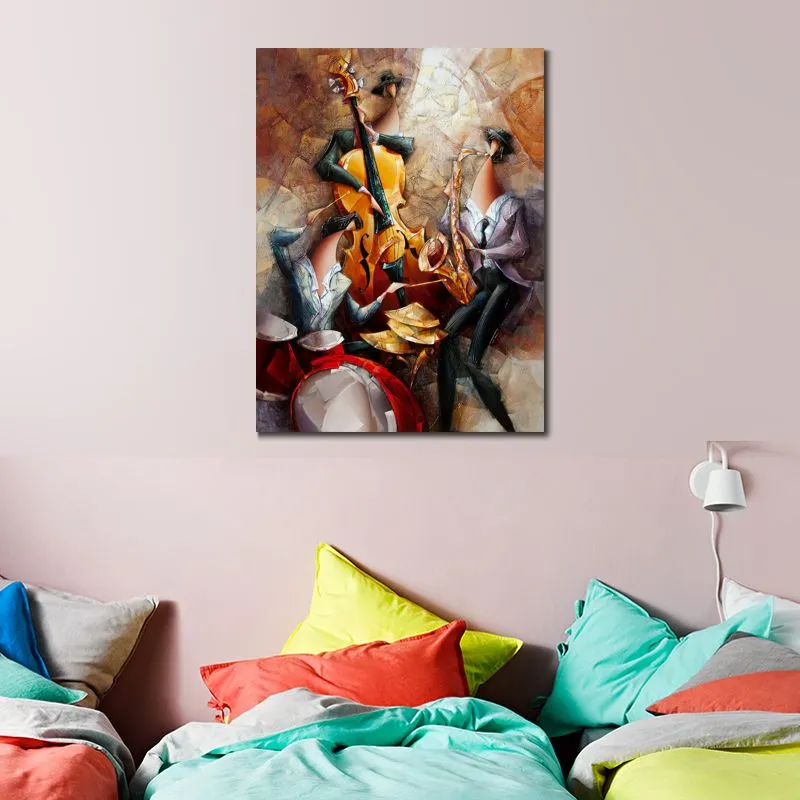 Paisagem abstrata arte em tela jazz trio pintura a óleo arte impressionista feita à mão