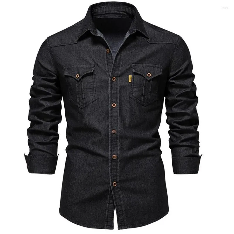 Camicie casual da uomo primavera autunno uomo cotone elastico denim manica lunga panno da cowboy di qualità per uomo abbigliamento firmato da uomo slim fit