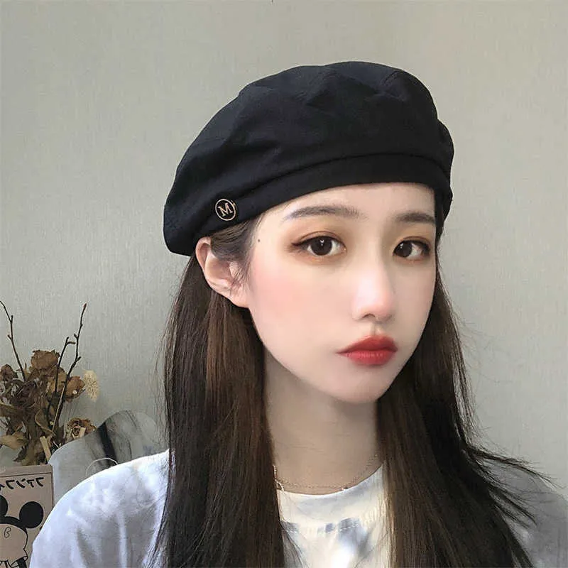 Berets Berte Thin Summer Summer Black Ins Octagonal Mesh Red Version اليابانية Rootro Artist Women's Hat G220612