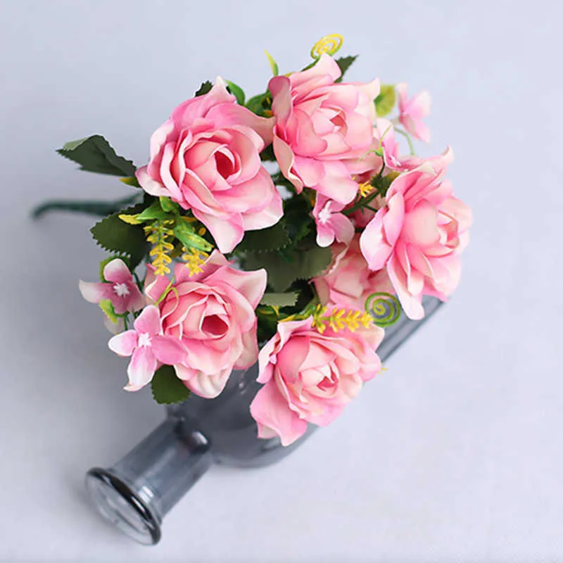 Fiori secchi Bouquet di rose Peonia artificiale Fiore di seta Fai da te Rosa Ortensia Plastica Casa Decorazione di nozze Tavolo da pranzo Deco