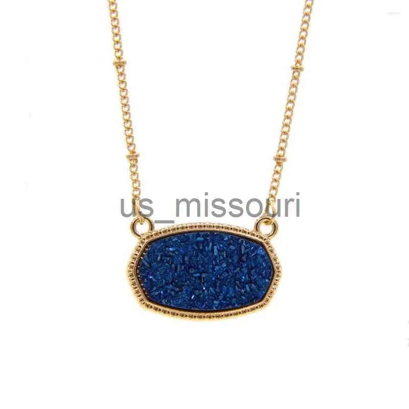 Pendant Necklaces Pendant Necklaces Resin Oval Druzy Necklace Gold Color Chain Drusy Hexagon Style Luxury Designer Brand Fashion Jewelry For Women J230612