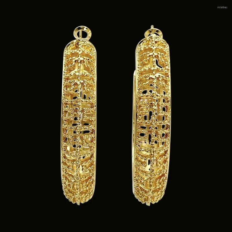 Hoop kolczyki pusta tekstura Big Circle Round for Women's Fashion Oświadczenie 24K Gold Splated Charm Party Jewelry