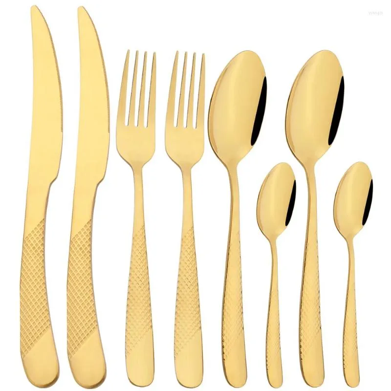 Servis uppsättningar Western Kitchen Gold Set rostfritt stål i Cutsly Luxury Table Gaffel Fork Coffee Spoon Complete