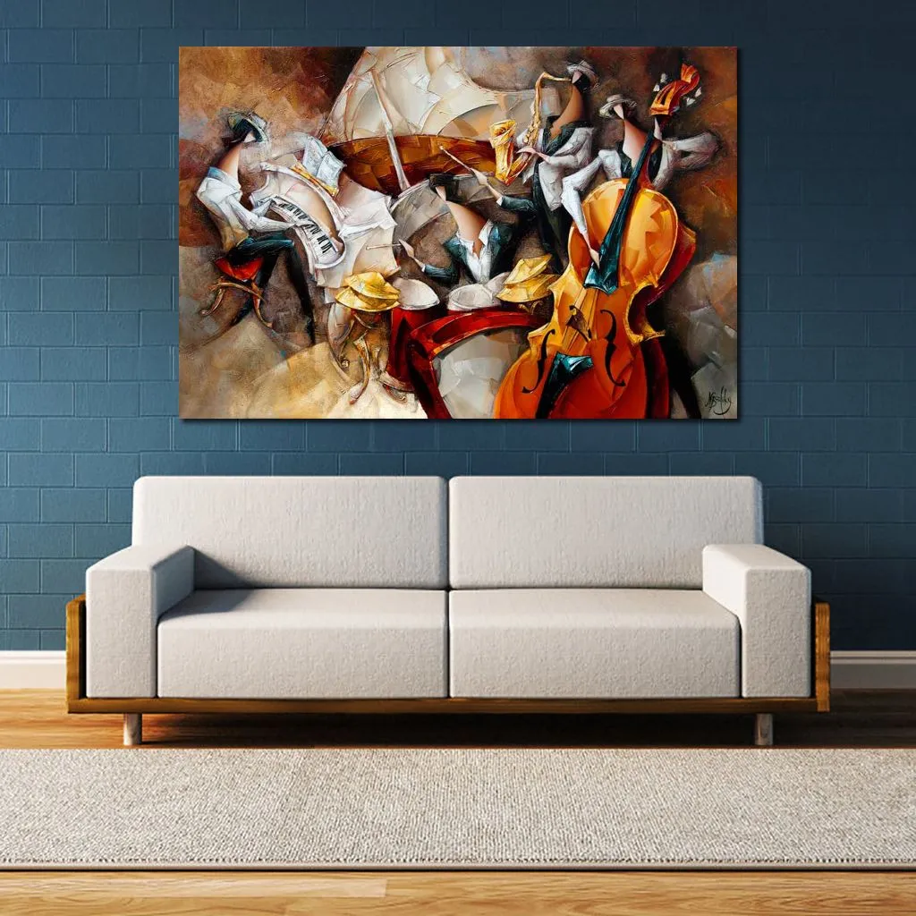Figure Music Abstract Canvas Art The Rhythm Section Hand Painted Oil Painting Statement Piece for Home