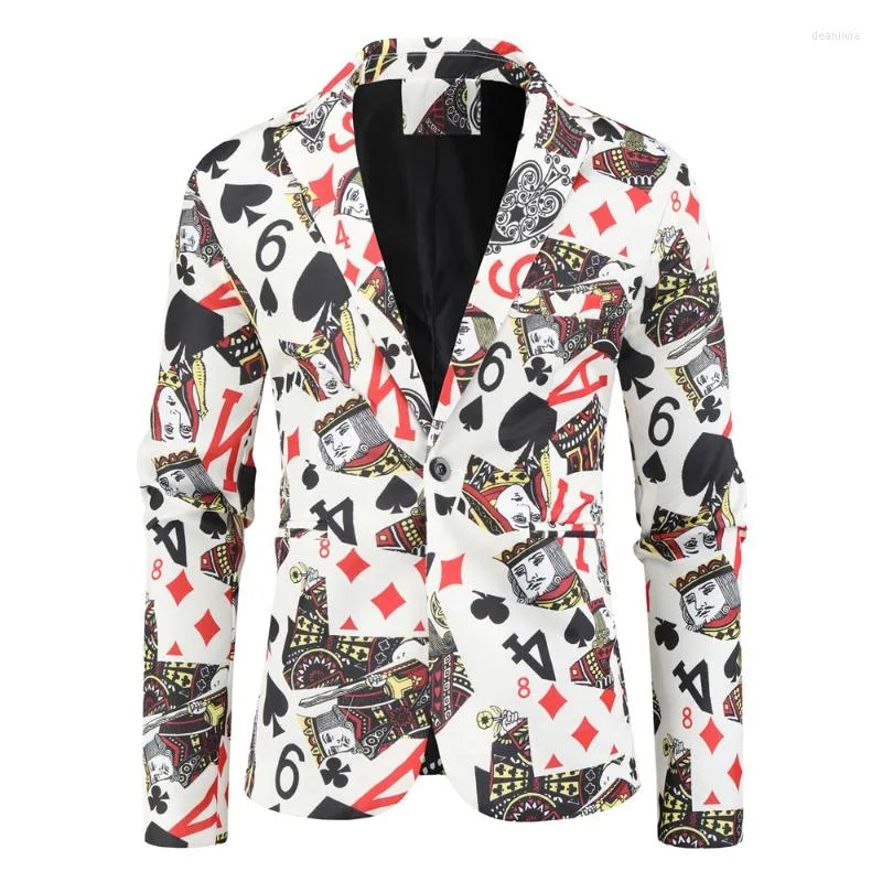 Costumes pour hommes Style de mode hommes Version coréenne Poker imprimé effectuer Blazer Vintage pour hommes décontracté affaires fête robe de mariée