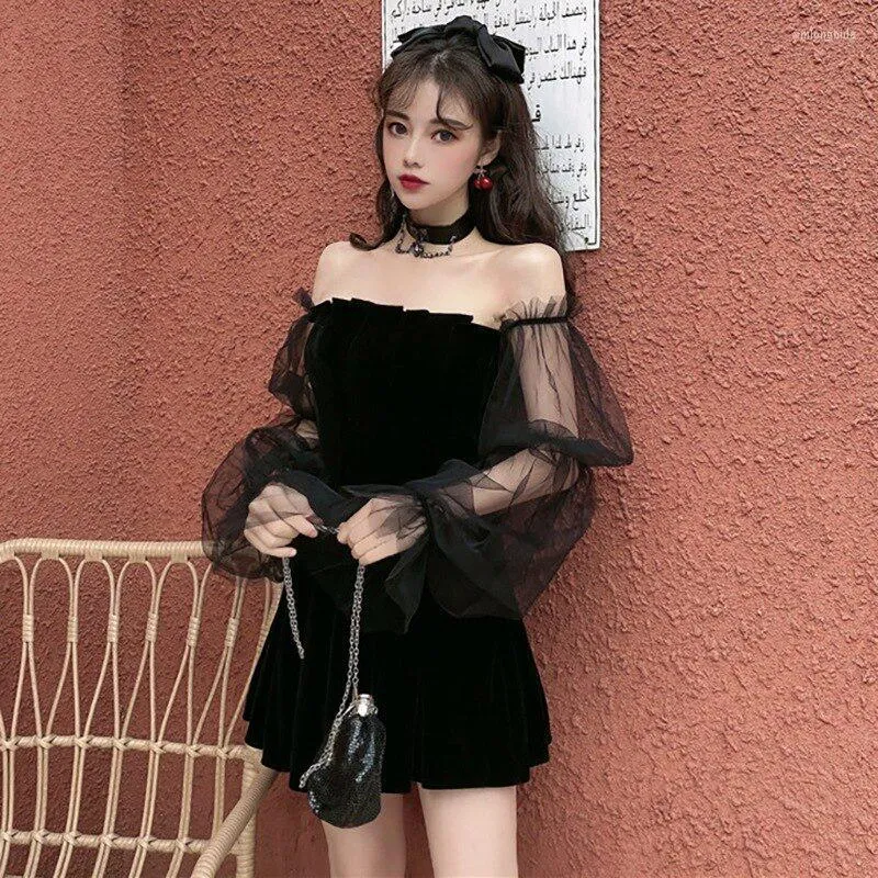 Y2K Black Mini Skirt Cute Black Dresses Casual With Pleated Tube Top ...