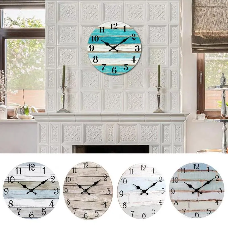 Reloj de pared de madera silencioso colgante reloj redondo retro granja  pequeño pájaro azul cuarzo funciona con pilas relojes cocina salón  dormitorio