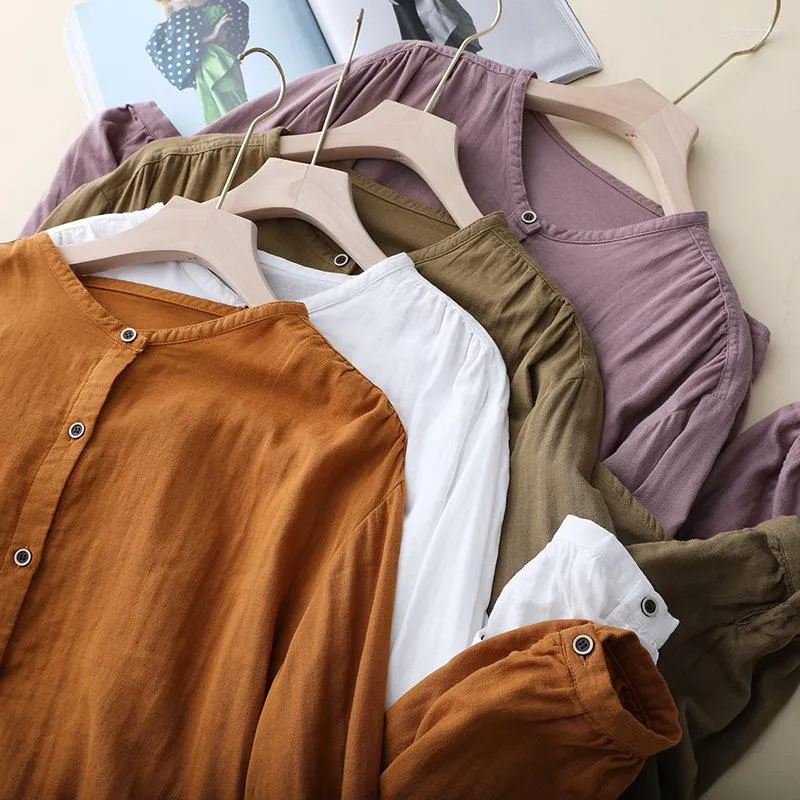 Blusas de mujer Camisa de mujer Algod n Suelto Primavera 2023 Manga larga Hubble bubble Restauraci n de formas antiguas Cuello redondo Mujer