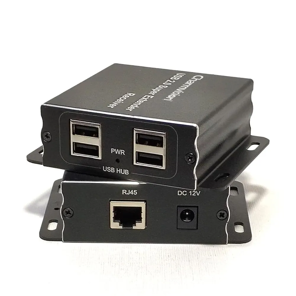 Adaptateur Charmvision EU204p 100m 60m USB2.0 Extender 480 Mbps Protocole de haut débit 4 USB A adaptateur de type actif portant via le câble RJ45 UTP Cat6