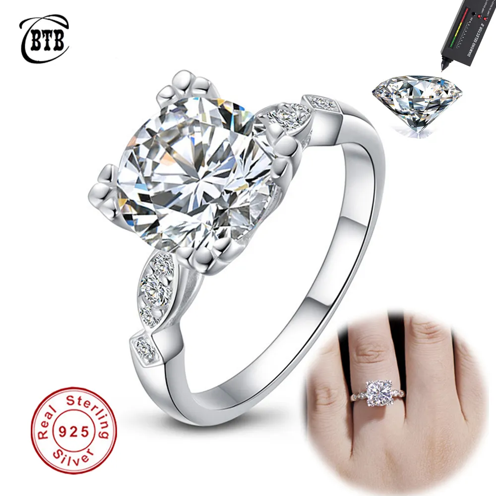 With Side Stones Fashion 925 Sterling Silver Ring 3ct Round Engagement Diamond Rings High Jewellery Wedding Rings for Couples 230609