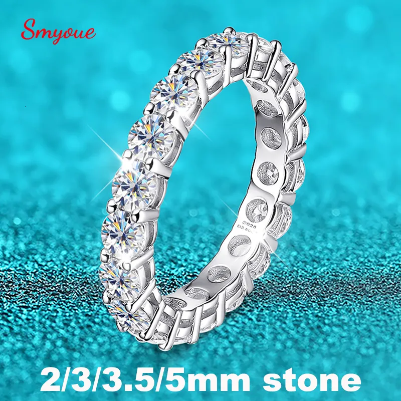 Anel Solitário Smyoue 2-5mm Anel Completo para Mulheres Alianças de Casamento Brilhantes 100% S925 Prata Esterlina Jóias Anel Clássico GRA 230609