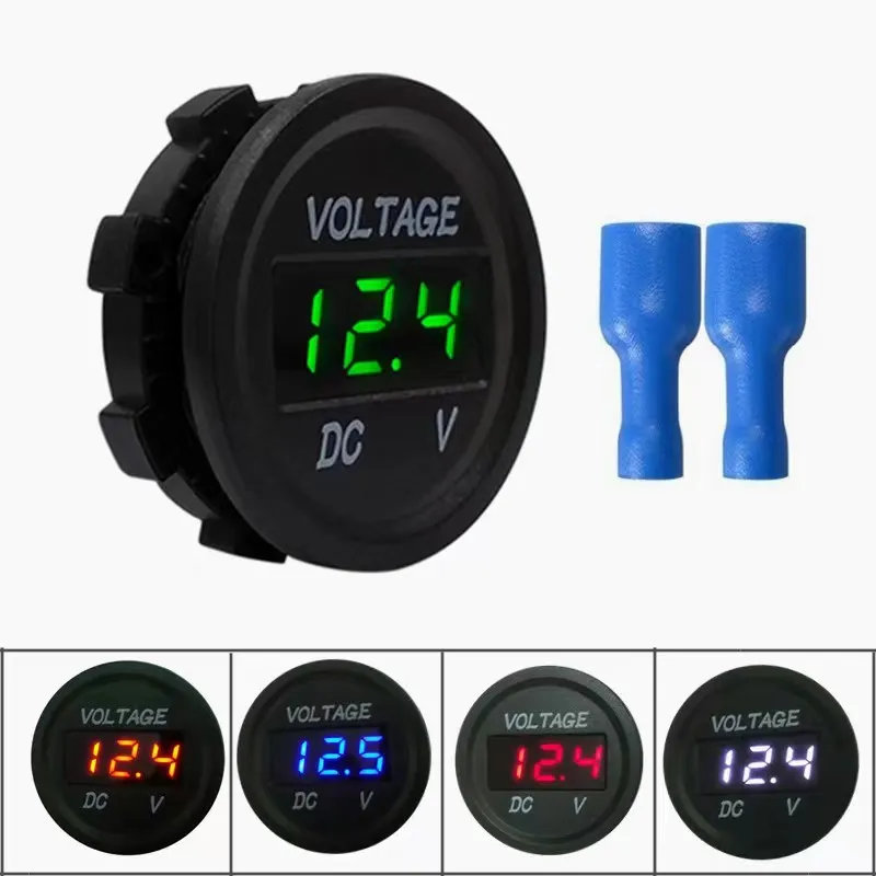 Voltmètre de voiture étanche à affichage numérique à LED Compteur de jauge de testeur de volt de batterie de tension ronde numérique pour moto bateau camion marin ATV UTV