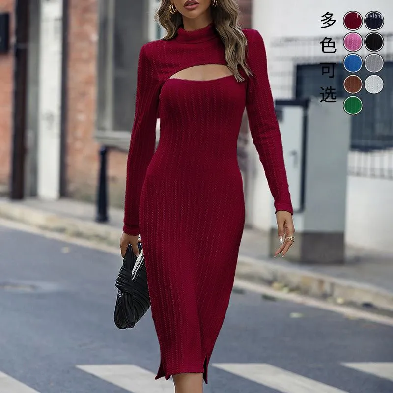 Casual Dresses For Women Kaftan Clothing Long Cape Bodycon Dress 2023 Summer Boho Beach Tunic Clothes Qiu Dong Sleeve Knit Hollow Sexy