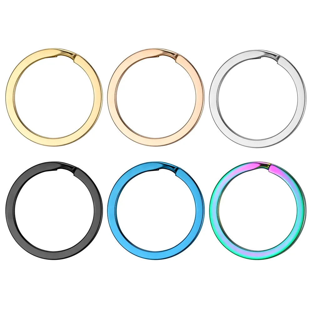 DIY Flat Split nyckelringar 20 25 30mm 304 Rostfritt stål Runda cirkelnyckelknappar Tillbehör Rose Gold Black Blue Colorful Color for Pendant Car Keychain Chain Making