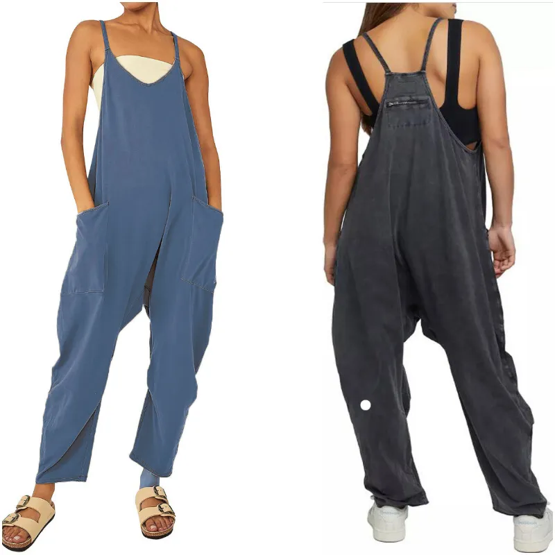 LL-995 Womens Yoga Outfits Loose Jumpsuit Dungarees Long Pants Overalls Large Size