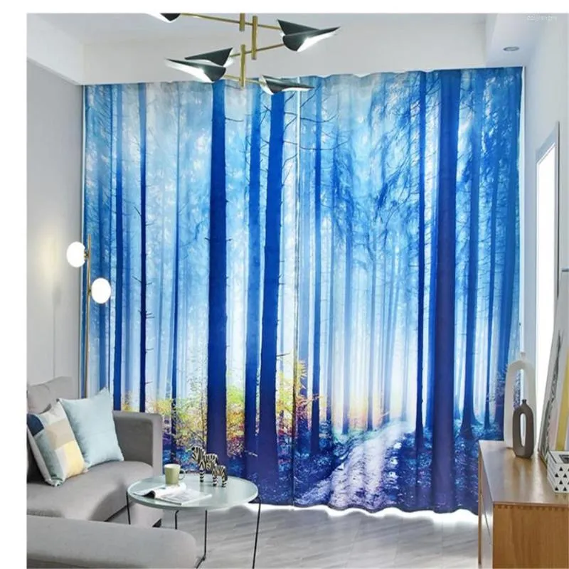 Curtain Luxury Blackout 3D Curtains For Living Room Bedding Office Art Oil Painting Forest Simple